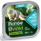 Monge Cat BWild GRAIN FREE Беззерновые консервы из трески с овощами для взрослых кошек, 100г