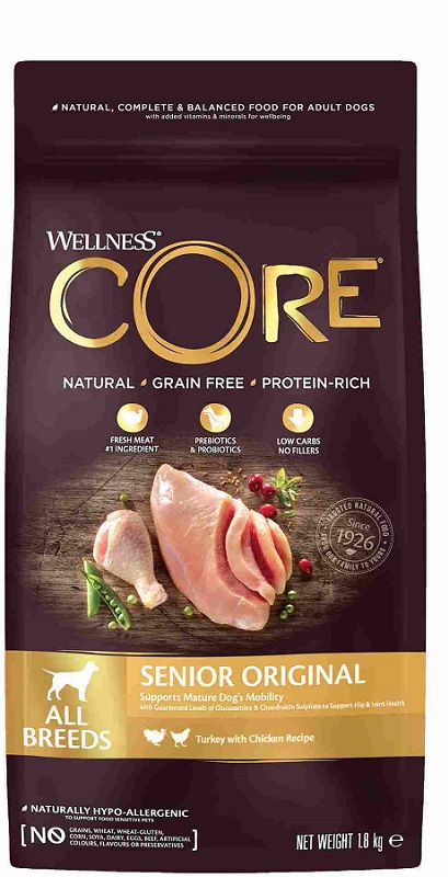 Wellness Core Senior Корм из индейки с курицей для пожилых собак всех пород, 1,8 кг