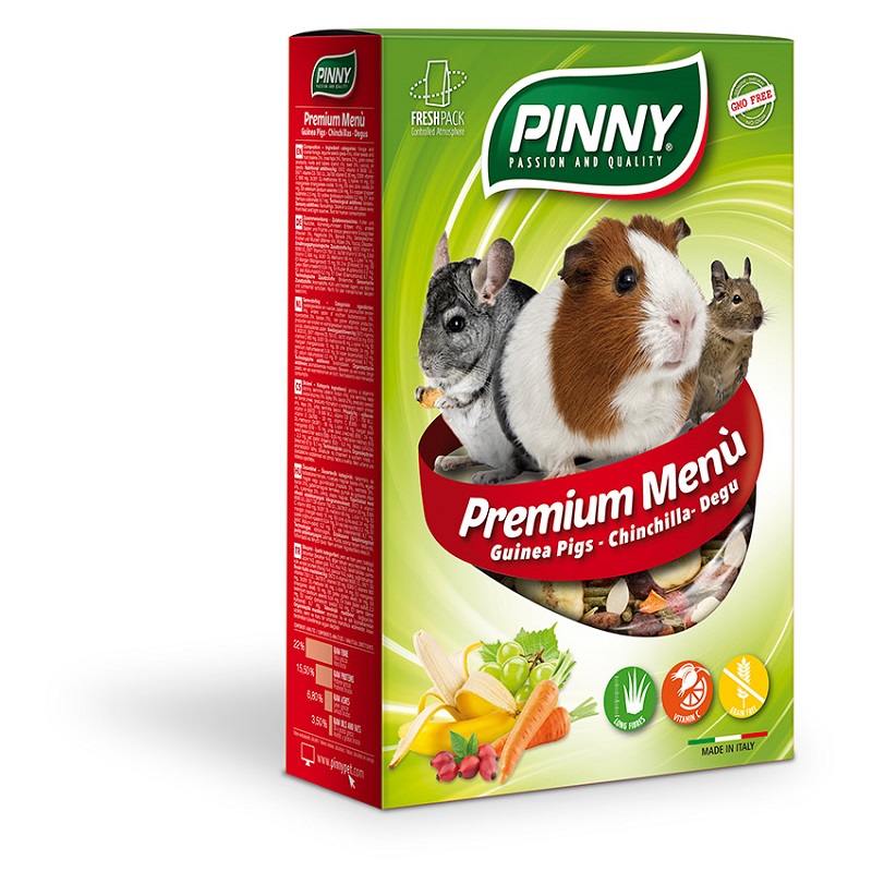 PINNY Premium Menu Полнорационый корм для морских свинок, шиншил, дегу с морковью, изюмом, свеклой, 0,8кг