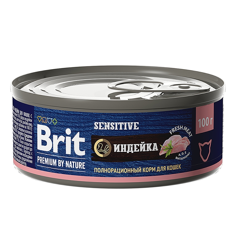 Brit Premium by Nature Консервы с мясом индейки для кошек с чувствительным пищеварением, 100г