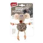 GiGwi Игрушка для кошек Мышка с плетеным мячиком и колокольчиком 8см, серия CATCH & SCRATCH ECO