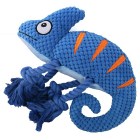 Mr.Kranch Игрушка для собак Хамелеон плюшевая с канатиками и пищалкой, 26 см, синяя